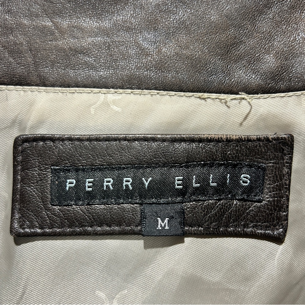 Perry Ellis Brown Genuine Leather Button Up Jacket Size Medium - Picture 8 of 10